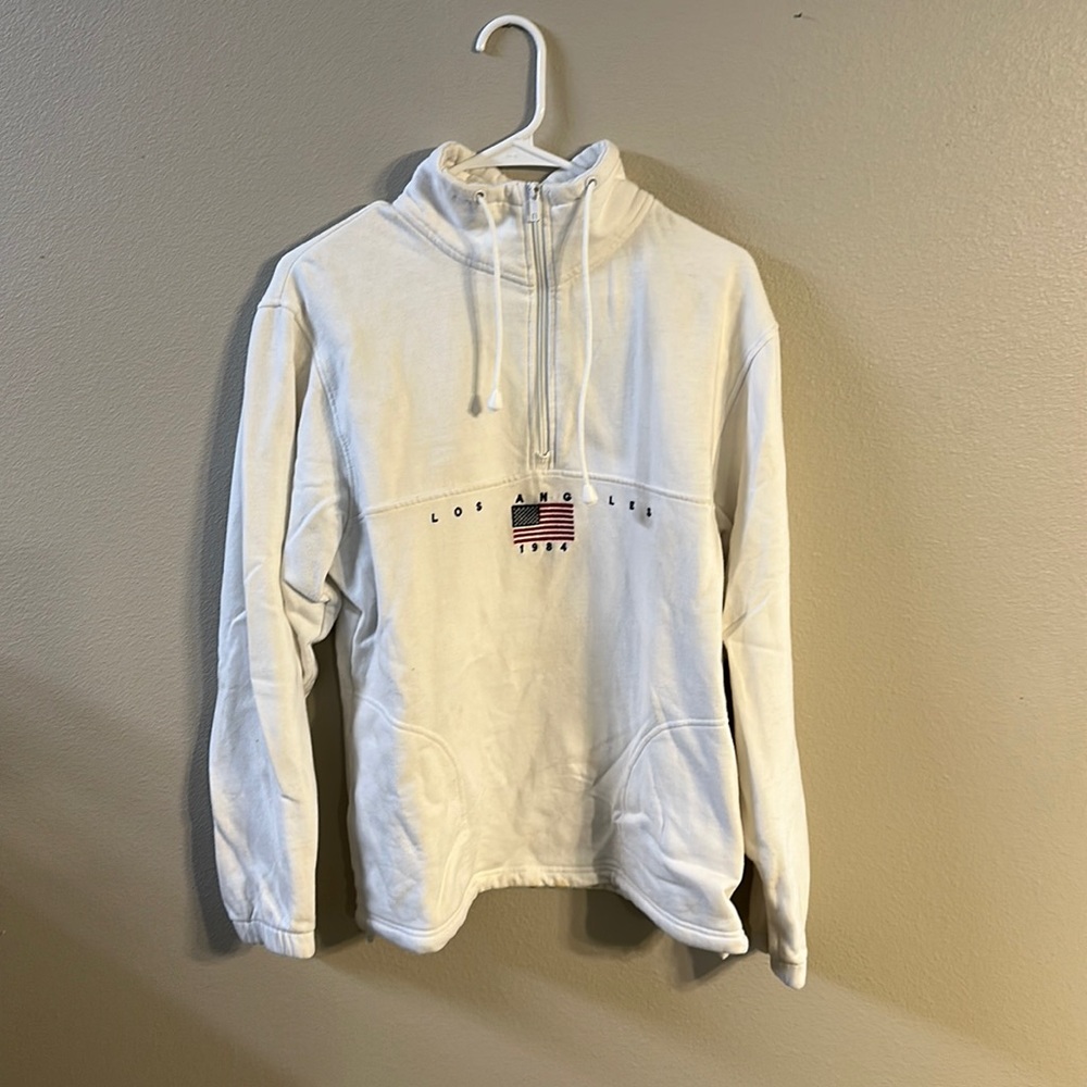 White Los Angeles crew neck 1/4 zip